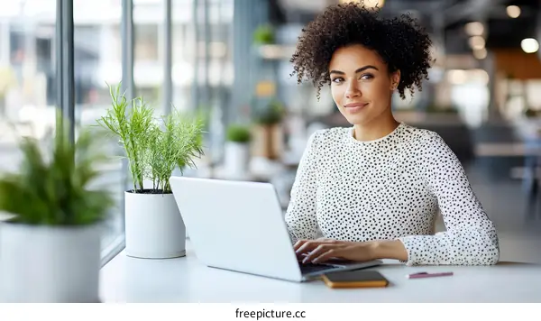 Business Woman Working at Laptop in Cafe