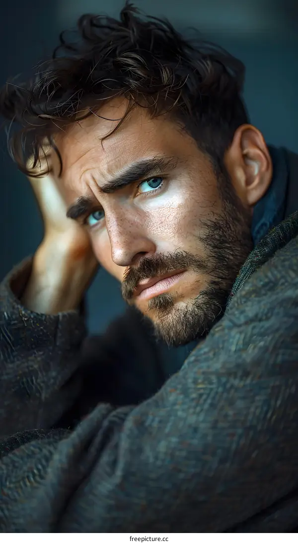 Portrait of a handsome man with beard and blue eyes