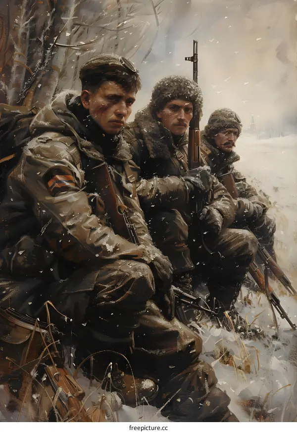 Three soldiers in winter gear