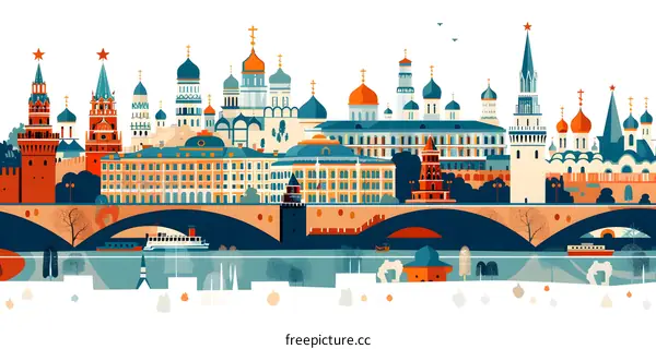 Colorful Illustration of the Kremlin in Moscow