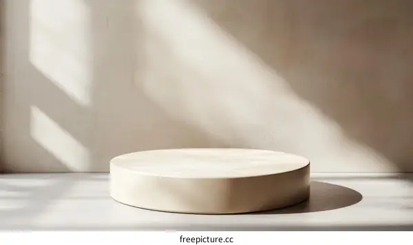 Beige Round Display Podium with Natural Light