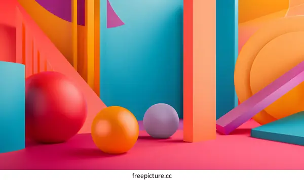 Abstract Colorful Geometric Shapes 3D Render