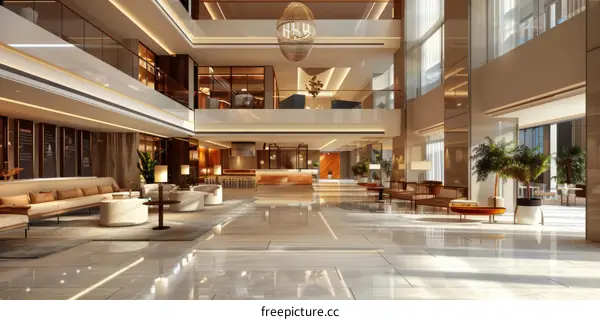 Modern Hotel Lobby Interior Design Illustration