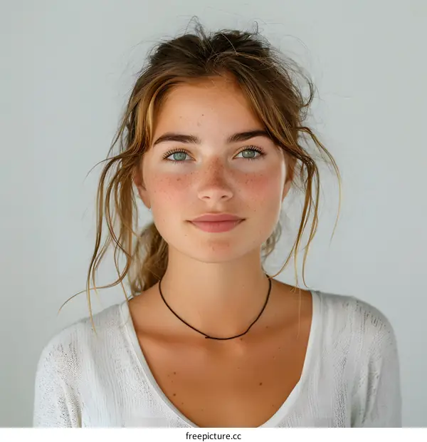 portrait of a young woman with freckles
