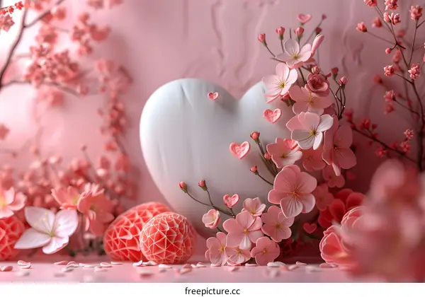 3D pink flowers heart