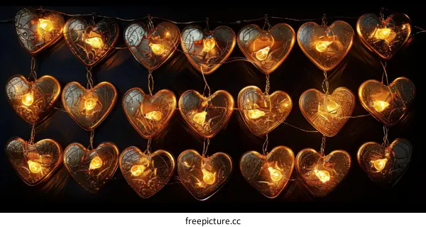 Glowing heart-shaped light bulbs