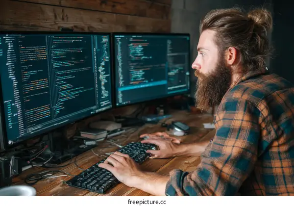 Male Programmer Working on Computers