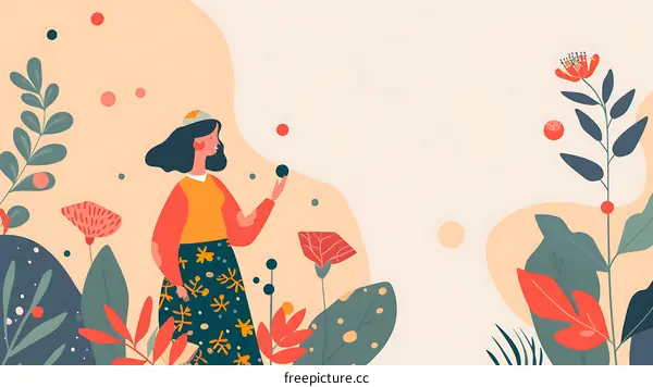 Woman in Floral Dress Standing in a Garden