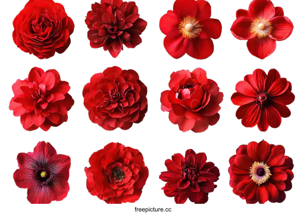 [Transparent Background PNG]Collection of Red Flowers in Isolated Background
