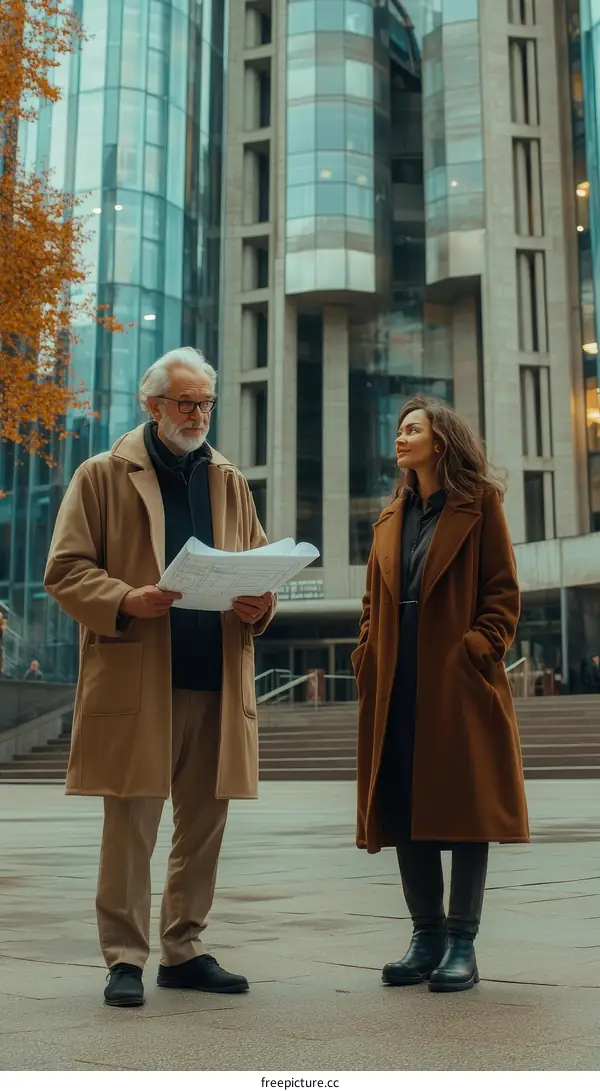 Business Discussion in Front of Modern Architecture