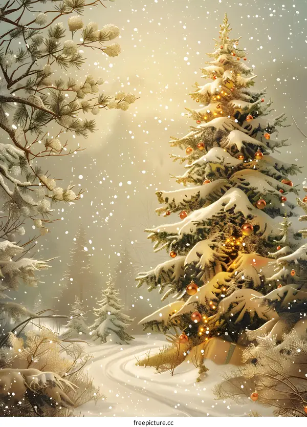 Christmas tree shining in the snow