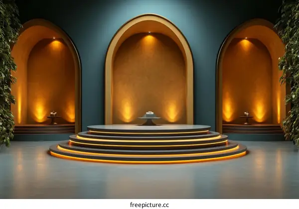 Modern Minimalist Stage Design with Golden Accents