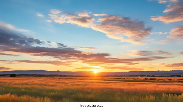 Vast Grass Field at Sunset
