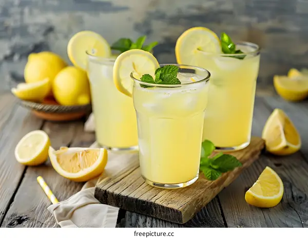 Refreshing Lemonade with Lemon Slices and Mint