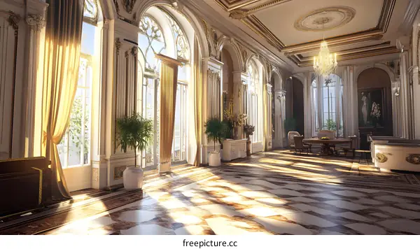 Sunlight Through Windows In Grand Palace Hall Interior