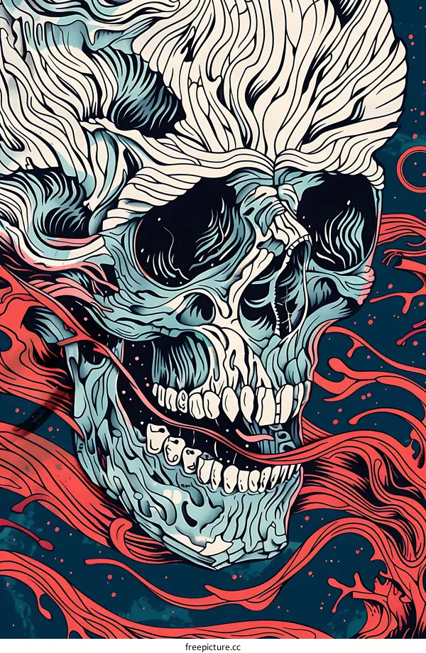 Abstract Skull Illustration With Red Swirls