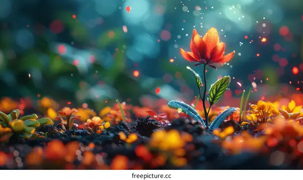 A flower in the middle of a field