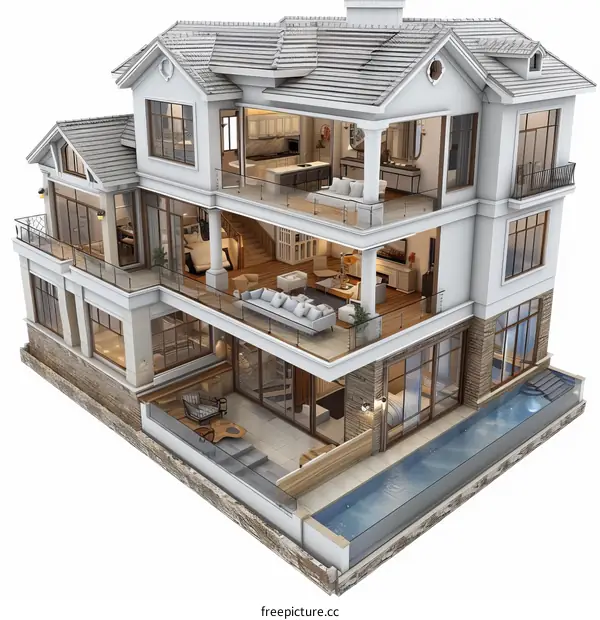 Luxury Modern Mansion Interior Design Illustration