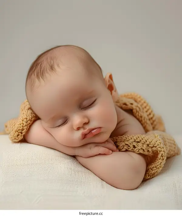 Sleeping Newborn Baby Wrapped in Yellow Blanket