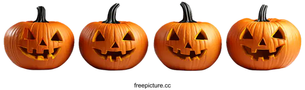 [Transparent Background PNG]Four Halloween Pumpkins with Carved Faces