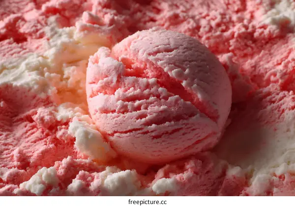 Closeup View of Delicious Pink and White Ice Cream