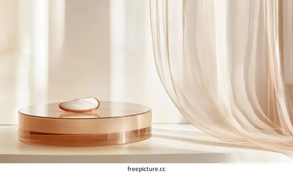 Elegant Skincare Display with Sheer Curtains