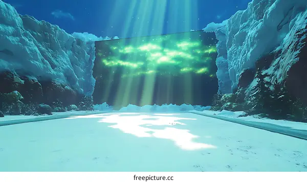 Green Aurora Borealis in a Winter Landscape