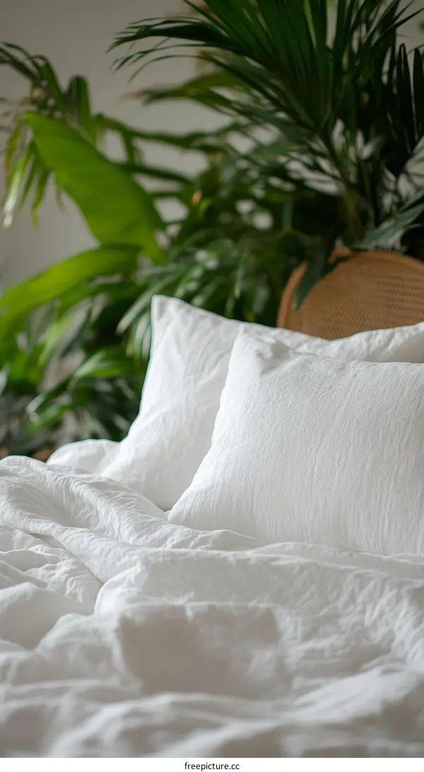 White Bedding Set with Tropical Plants