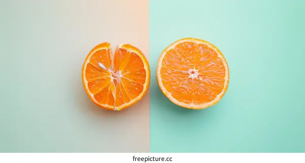 Two Halves of an Orange on a Blue Background