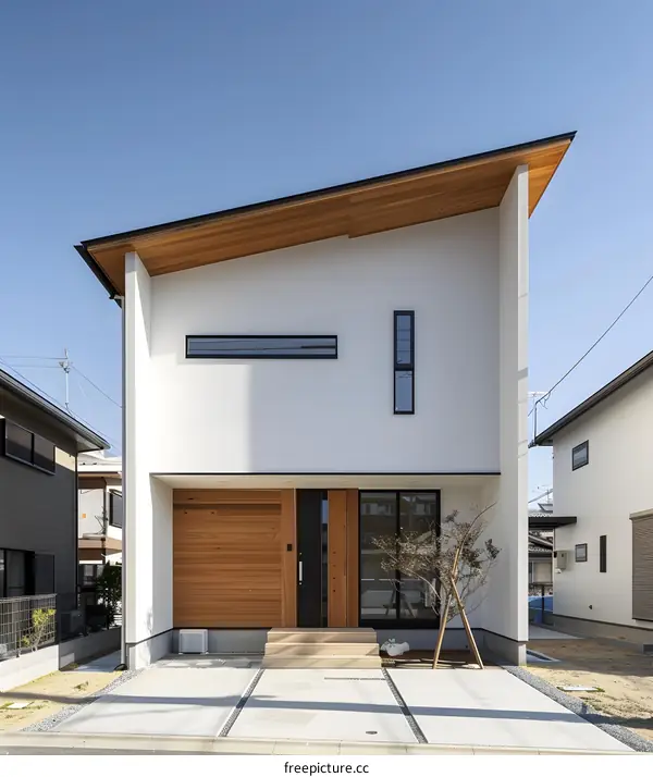 Modern Minimalist White House with Wooden Accents