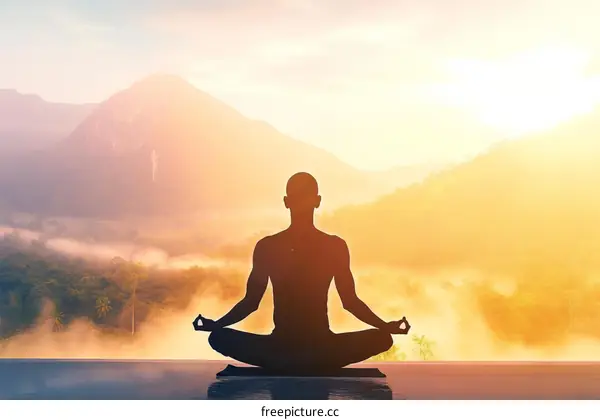 Man Meditating on a Mountaintop at Sunrise
