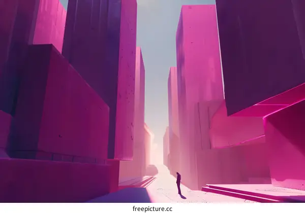 Silhouette of Man Standing in a Pink City