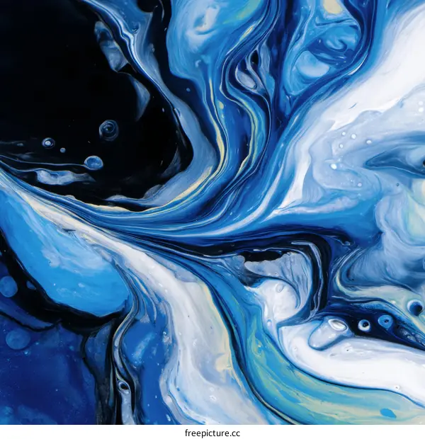 Abstract Blue and White Acrylic Pouring Art