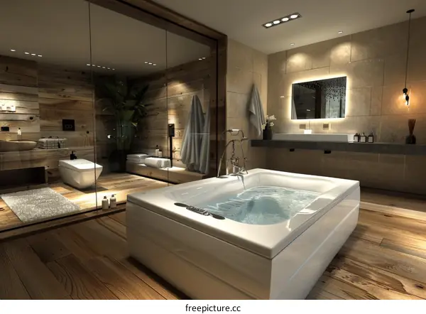 Modern Luxury Bathroom with Wooden Accent Wall