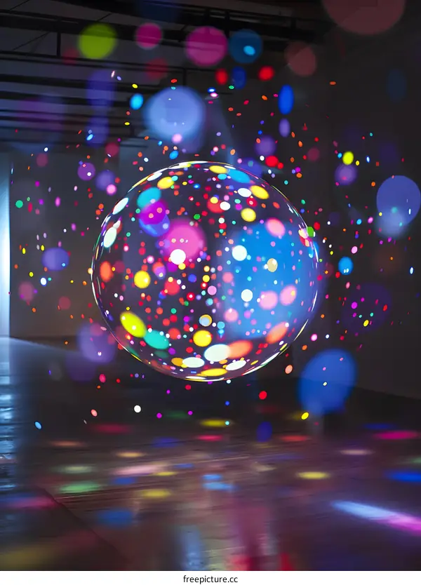 Colorful Disco Ball with Lights Reflecting on Floor