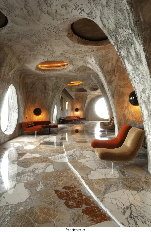 Abstract Concrete Interior Design with Unique Flooring