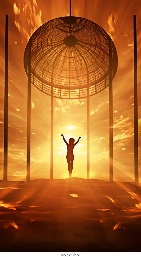 A woman standing in a field of wheat with her arms raised in the air