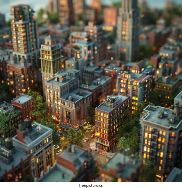 Detailed Miniature City Model with Trees and Buildings