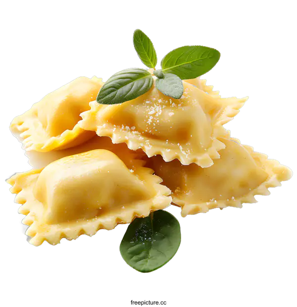 [Transparent Background PNG]Ravioli Pasta with Sage Leaves