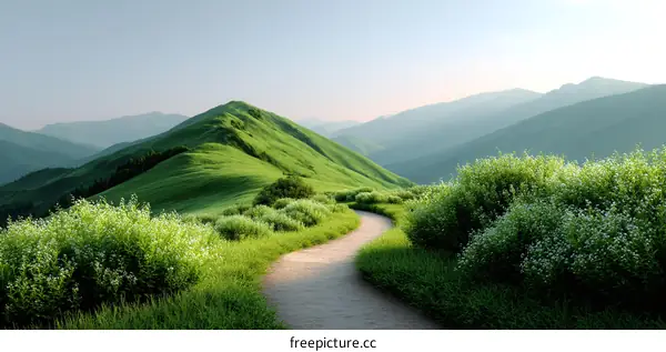 Serene Mountain Path in Lush Green Landscape