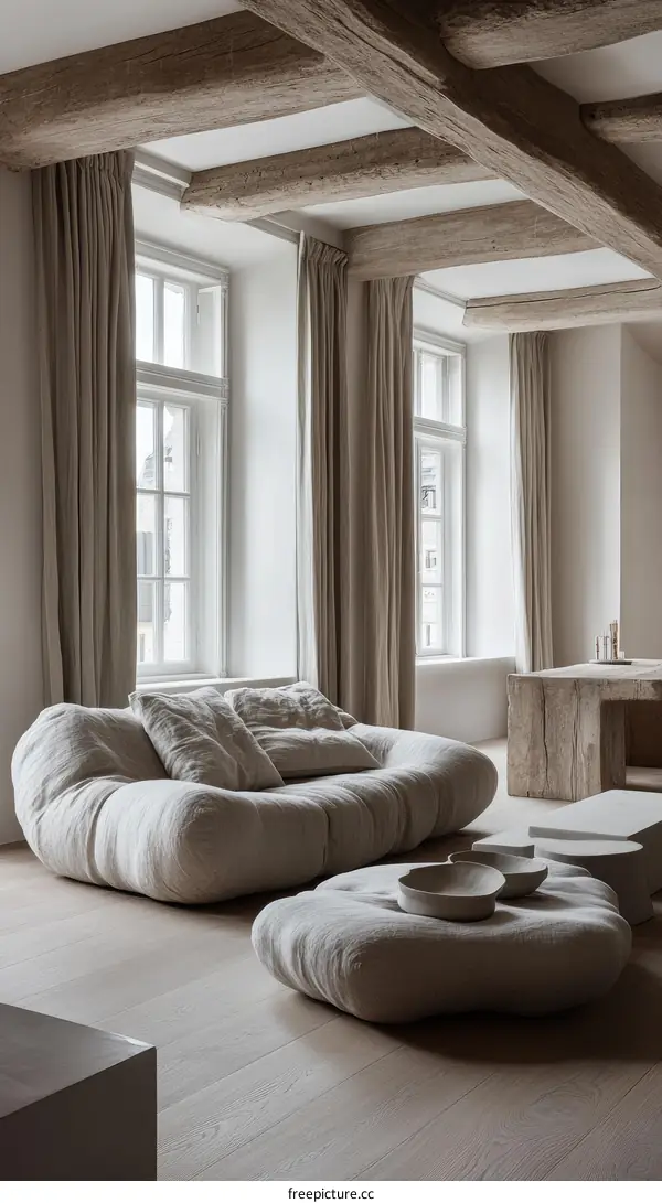 Modern Minimalist Living Room Design with Light Beige Furniture