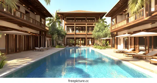 Tropical Villa with Swimming Pool and Lush Greenery