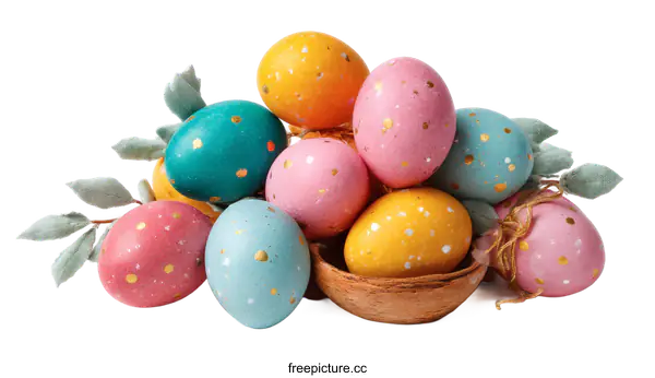 [Transparent Background PNG]Colorful Easter Eggs in a Basket