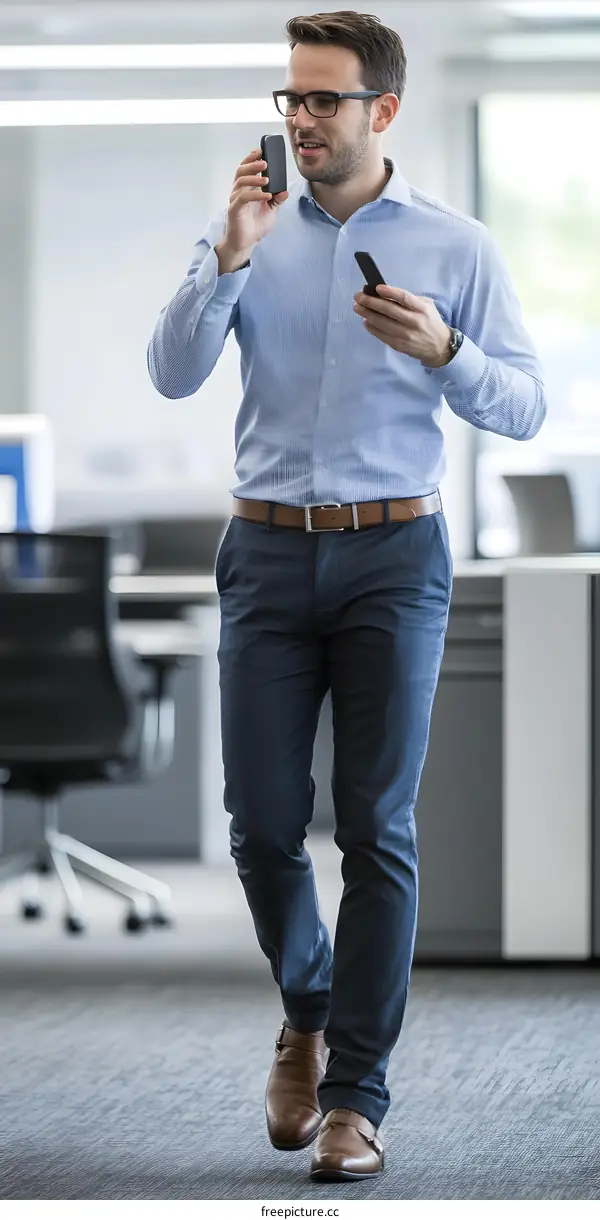 Businessman Talking on Phone in Office