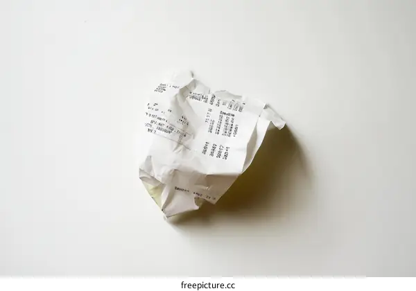 Crumpled Receipt on White Background