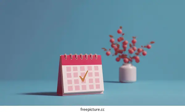 Minimalist Red Calendar Illustration with Decorative Elements