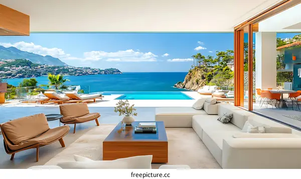 Luxury Seaside Villa Living Room with Ocean View