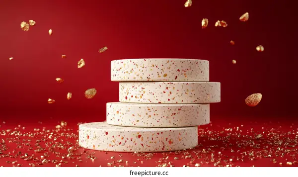 Stack of Terrazzo Circular Display Platforms with Gold Glitter