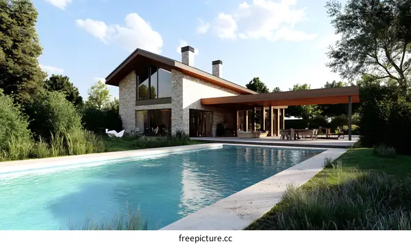 Modern Stone House with Swimming Pool and Terrace
