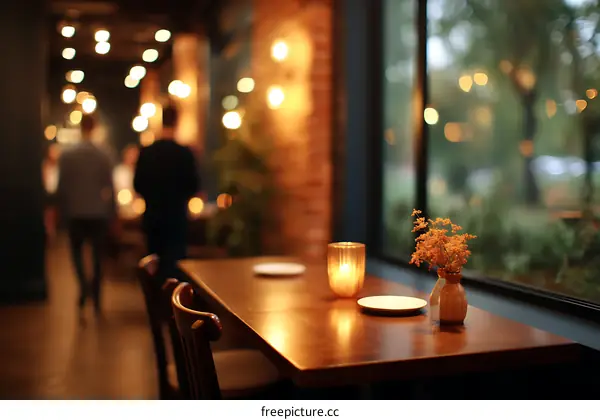 Restaurant Interior Evening Ambiance with Blurred People